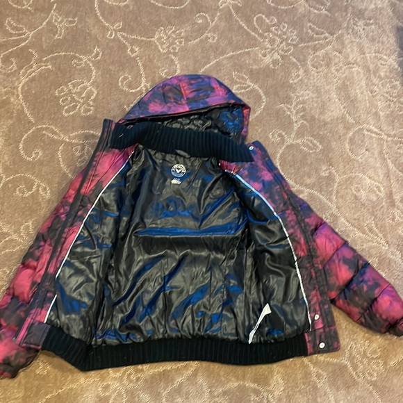 Fuchsia & black thick puffer jacket coat with hood, American Eagle S - Picture 4 of 9